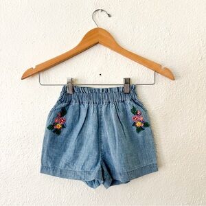 Gap Baby Girls Floral Embroidered Chambray Denim Shorts, sz 12-18m